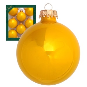 Krebs Glas Lauscha Weihnachtskugeln Gelb Glanz Uni 8er-Set 7cm