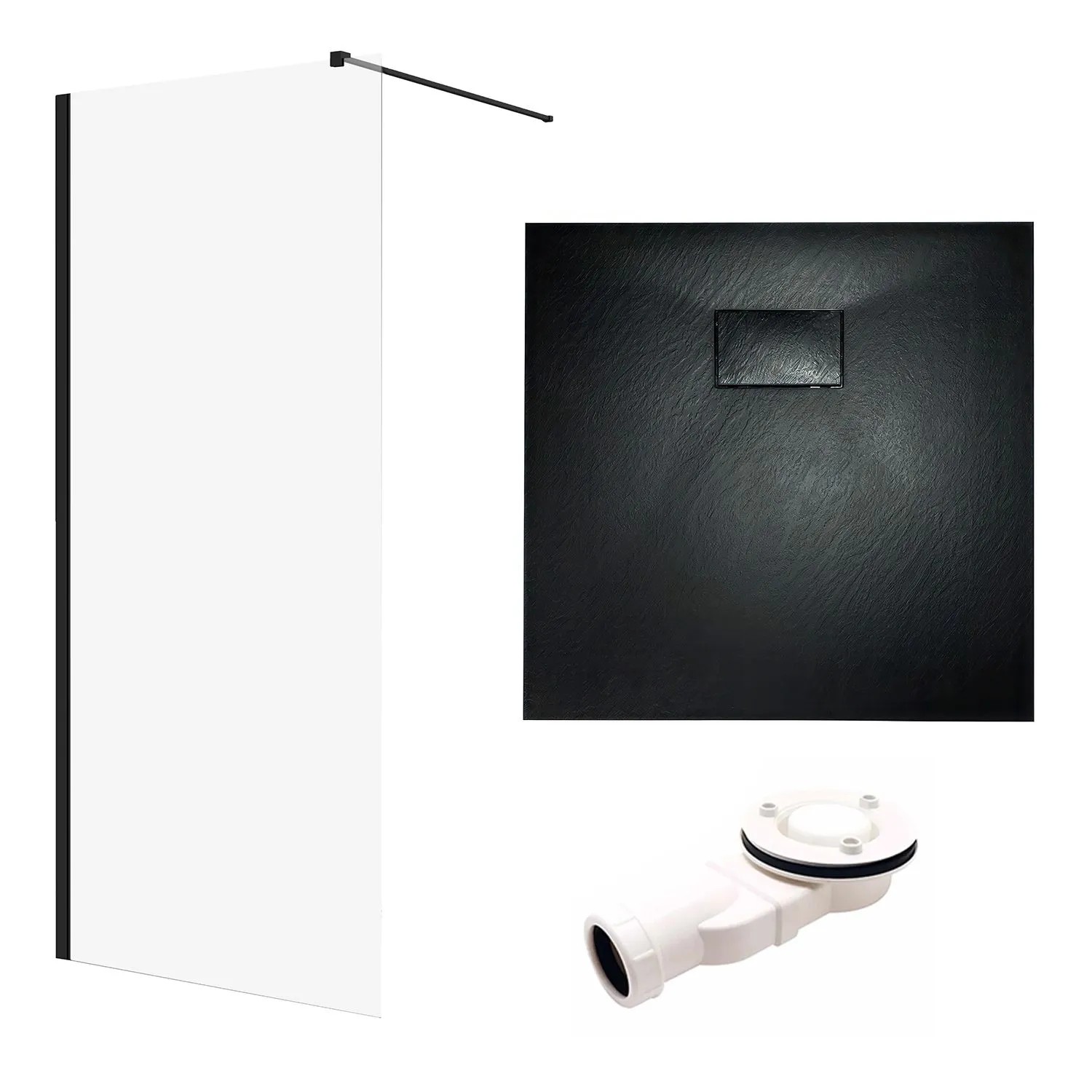 KOLMAN Duschset Walk-In Duschwand 80 x 195 Cm Mit Duschwanne 80 x 80 Cm Schwarz/Schwarz