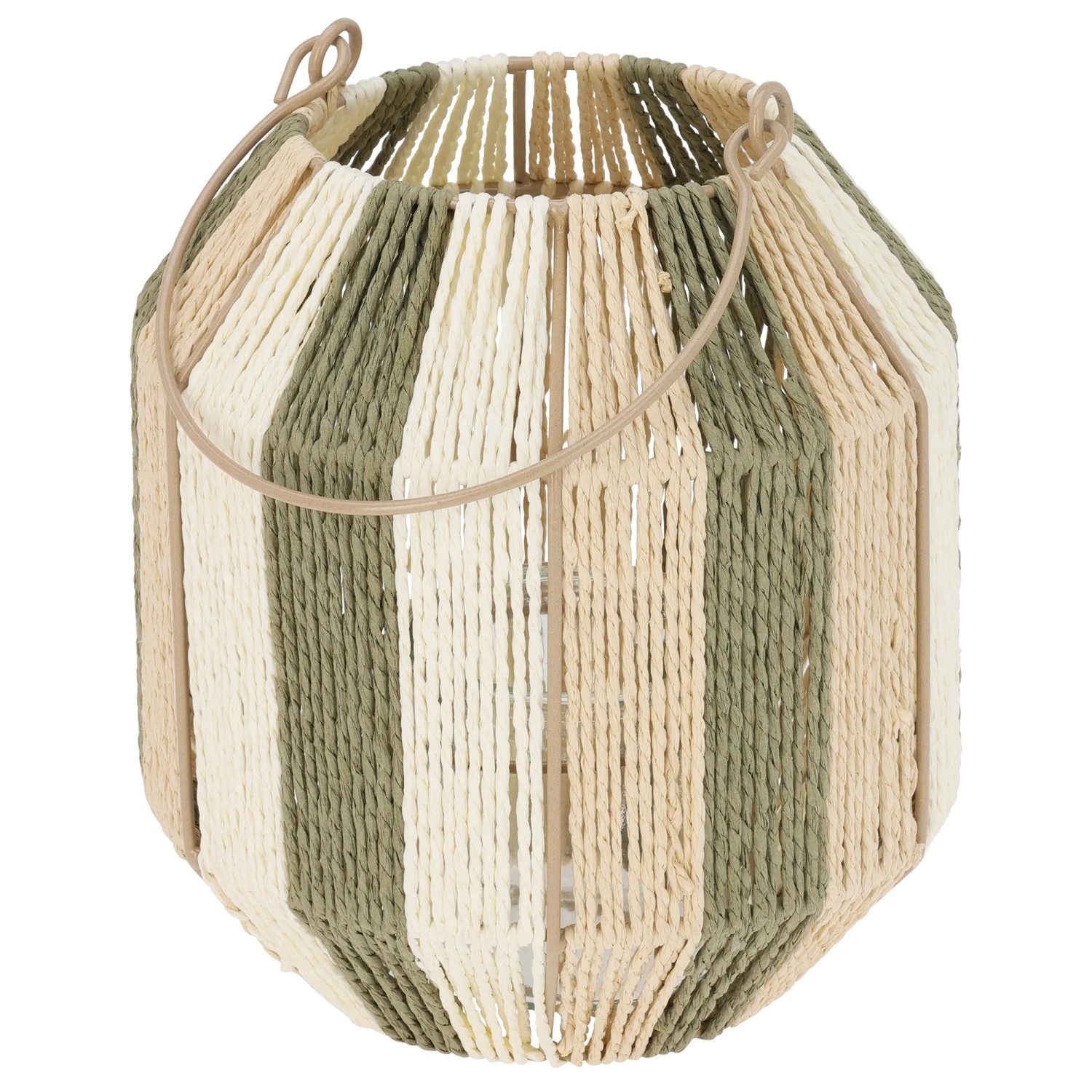 Laterne mit Glaseinsatz Metall und Papiergeflecht Ø 19 cm x 20 cm Grün-Natur