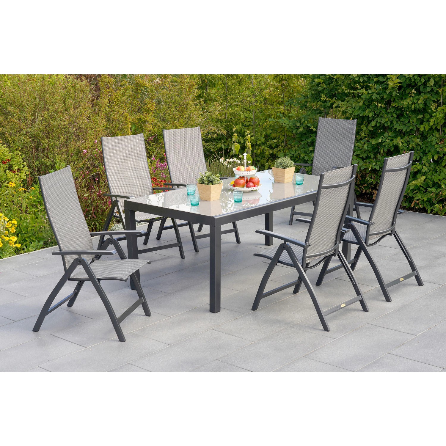 Merxx Vicenza Set 7-tlg. 6 Klappsessel Gartentisch 190 x 100 cm günstig online kaufen