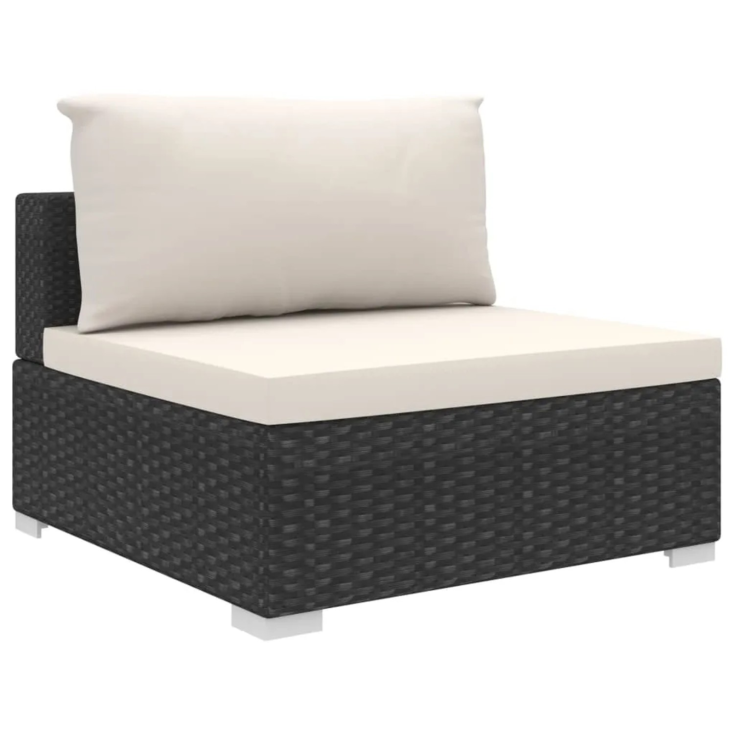 Schwarzes vidaXL Garten-Lounge-Set Element aus Rattan mit creme-weißen Auflagen.