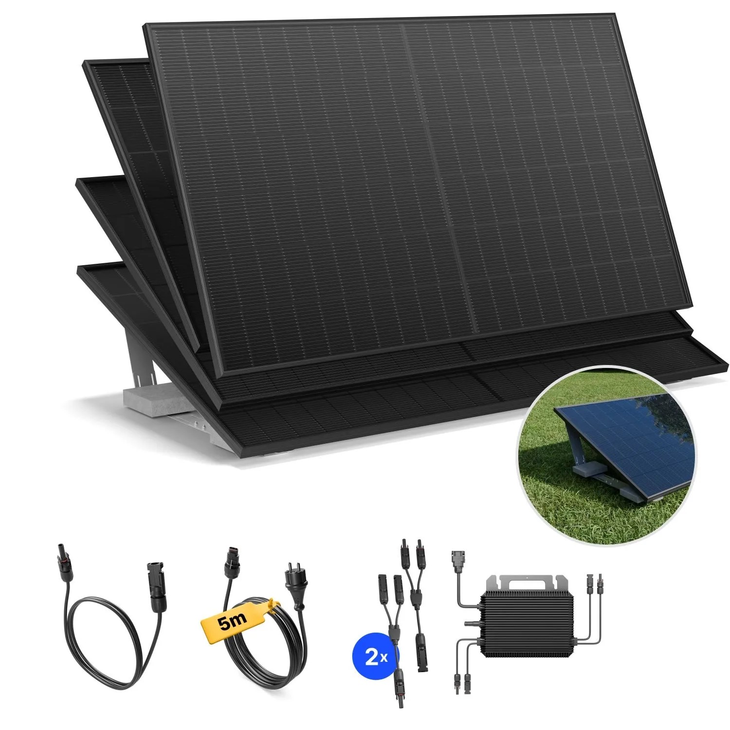 Solakon Balkonkraftwerk 2000W Solaranlage mit Gartenhalterung Steckerfertig Komplettset Photovoltaik 800W Kabellänge 5m