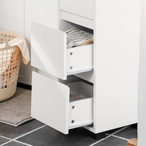 SoBuy Badezimmerschrank BZR29-W, weiß, mit offenen Schubladen und Handtüchern.