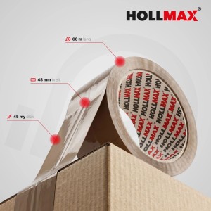 HOLLMAX Profi Paketband 48mm x 66m, 45my, transparent, wird auf Karton abgerollt. Ideal für Versand & Büro.