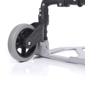 Detailaufnahme: Rad der klappbaren Tronitechnik Sackkarre mit Vollgummireifen.