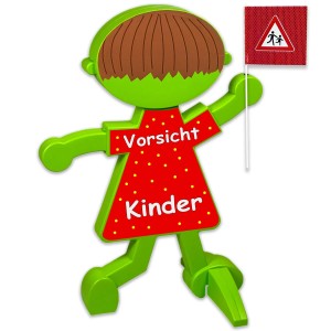 UvV 3D Warnschild Lisa Brems: Reflektierende Kinder-Figur mit Warnflagge. Vorsicht Kinder!