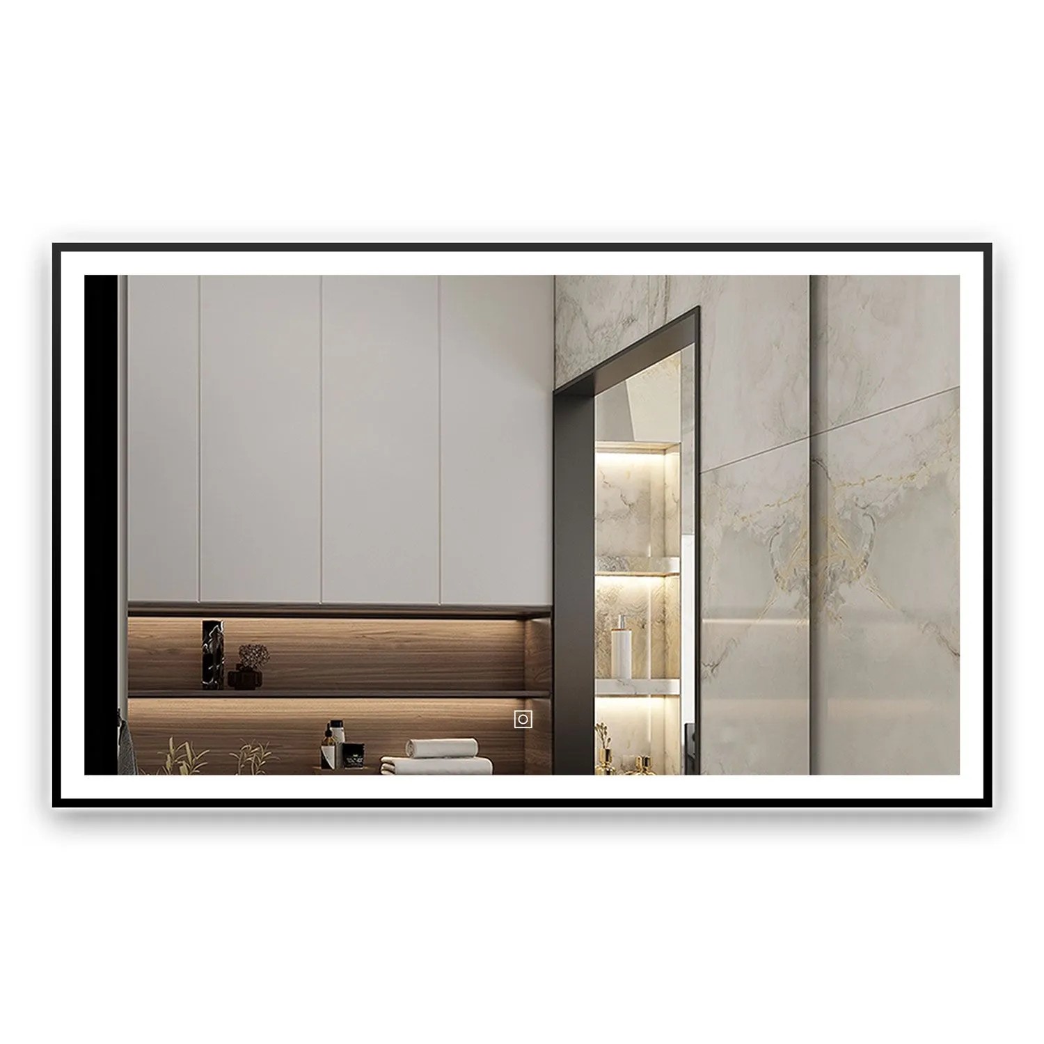 Aica Sanitär Badspiegel Schwarz Alu Rahmen 100x60 cm Spiegel mit LED Beleuchtung Neutral-Warm-Kaltweiß Dimmbar Memory Touch Wandschalter Beschlagfrei