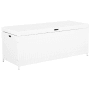 Weisse Beliani Auflagenbox MODENA aus Polyrattan, 63x158x66 cm, mit Tragegriffen.