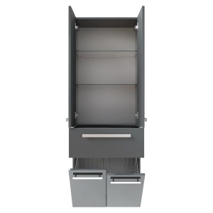 Pelipal Bad-Hochschrank Serie 4005, Quarzgrau Hochglanz, 60 cm breit, mit Schublade und Einlegeböden.