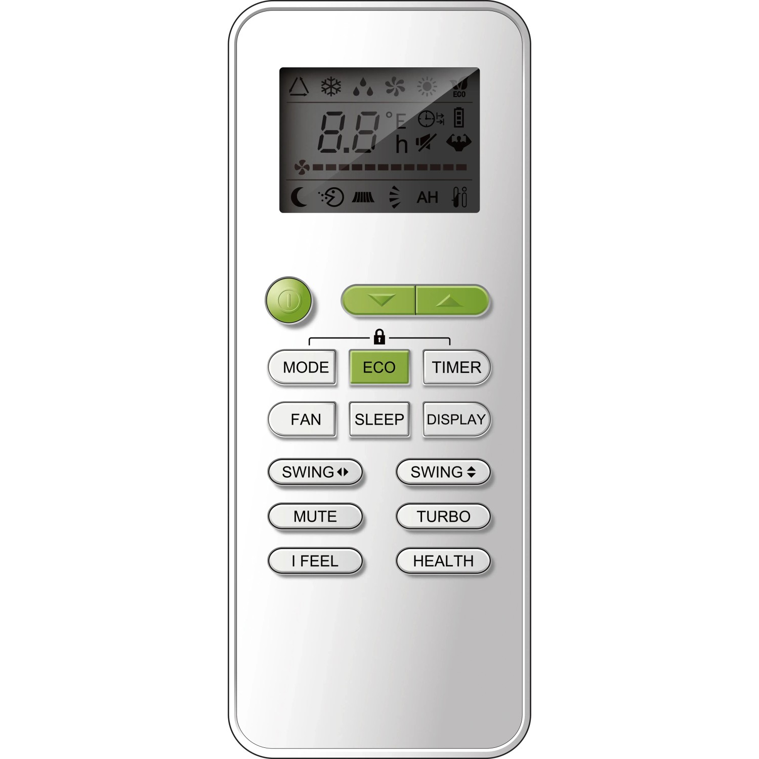 Fernbedienung für Split-Klimagerät SKG 12000-66 QC mit Display und verschiedenen Funktionen.