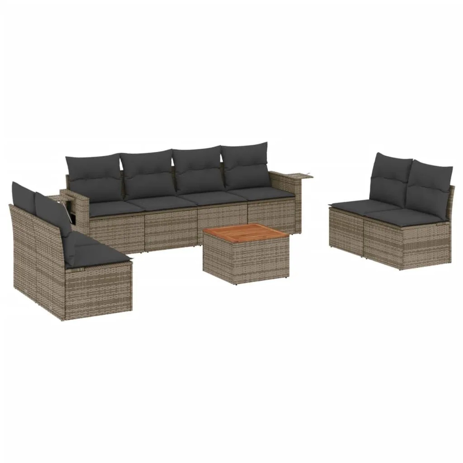 vidaXL 9-Tlg Garten-Sofagarnitur mit Kissen Grau Poly Rattan 3224527 günstig online kaufen