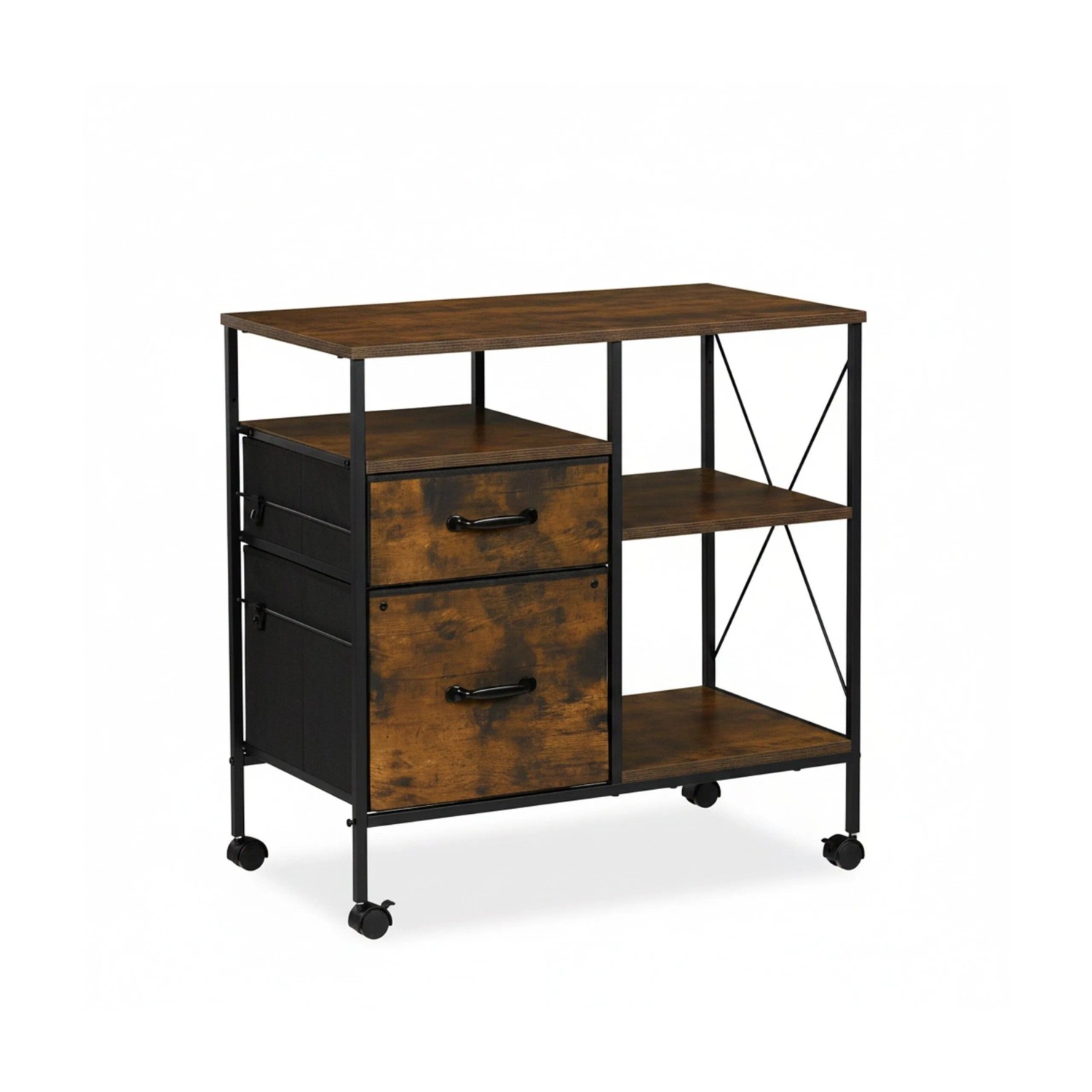 Relaxdays Rollcontainer MDF Stahl Braun Schwarz mit Rollen Feststellbremsen 75,5 cm x 76,5 cm x 40 cm 12,3 kg