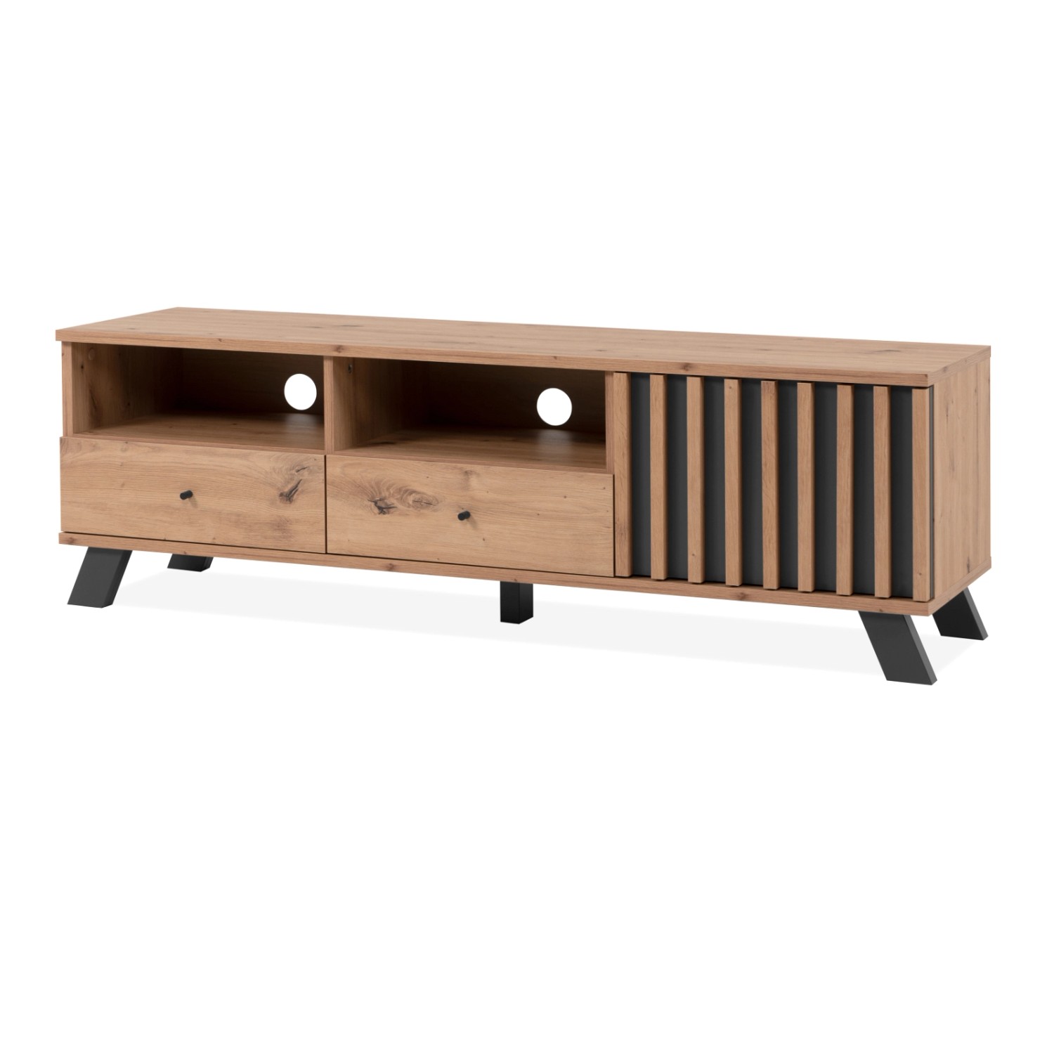 Furn.Design TV-Lowboard Eiche Artisan und Grau 138 cm 3D Lamelle Industrial günstig online kaufen