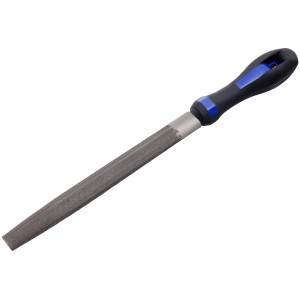 LUX Werkstattfeile, halbrund, 200 mm, grob, mit blau-schwarzem Comfort-Griff.