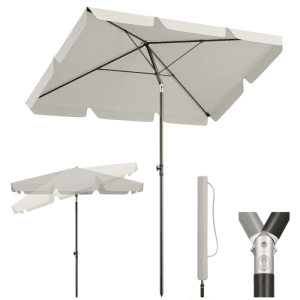Rechteckiger, beiger Sekey Sonnenschirm 200x125 cm mit Schutzhülle für Balkon und Terrasse.