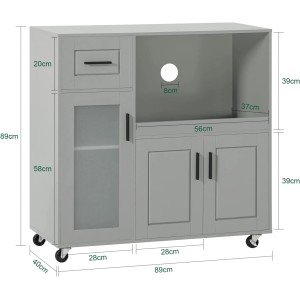 SoBuy Sideboard FSB78-HG: Küchenwagen mit Rollen, Mikrowellenschrank, Rollcontainer in Grau.