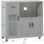 SoBuy Sideboard FSB78-HG: Küchenwagen mit Rollen, Mikrowellenschrank, Rollcontainer in Grau.
