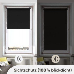 Sekey Verdunkelungsrollo, schwarz, 70x210cm, mit und ohne Lichteinfall.