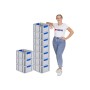 PROREGAL Spar Set: 10 graue Euroboxen mit blauen Griffen und Deckeln, gestapelt.