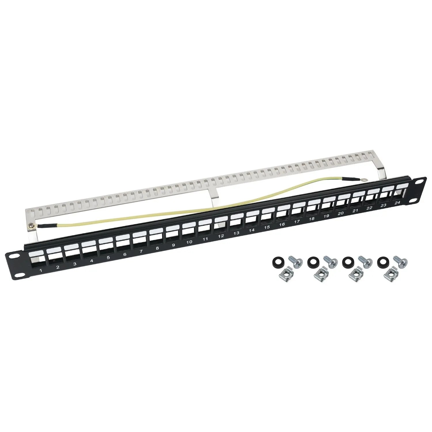HMF 66446-02 STP Keystone-Patchpanel für Serverschrank 19 Zoll 1 HE 24 Ports RJ45 Geschirmt Schwarz