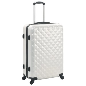 Helles Silber Hartschalen-Trolley mit Rautenmuster, aus ABS, ausfahrbarem Griff und 4 Rollen. Teil eines 3-teiligen Sets.