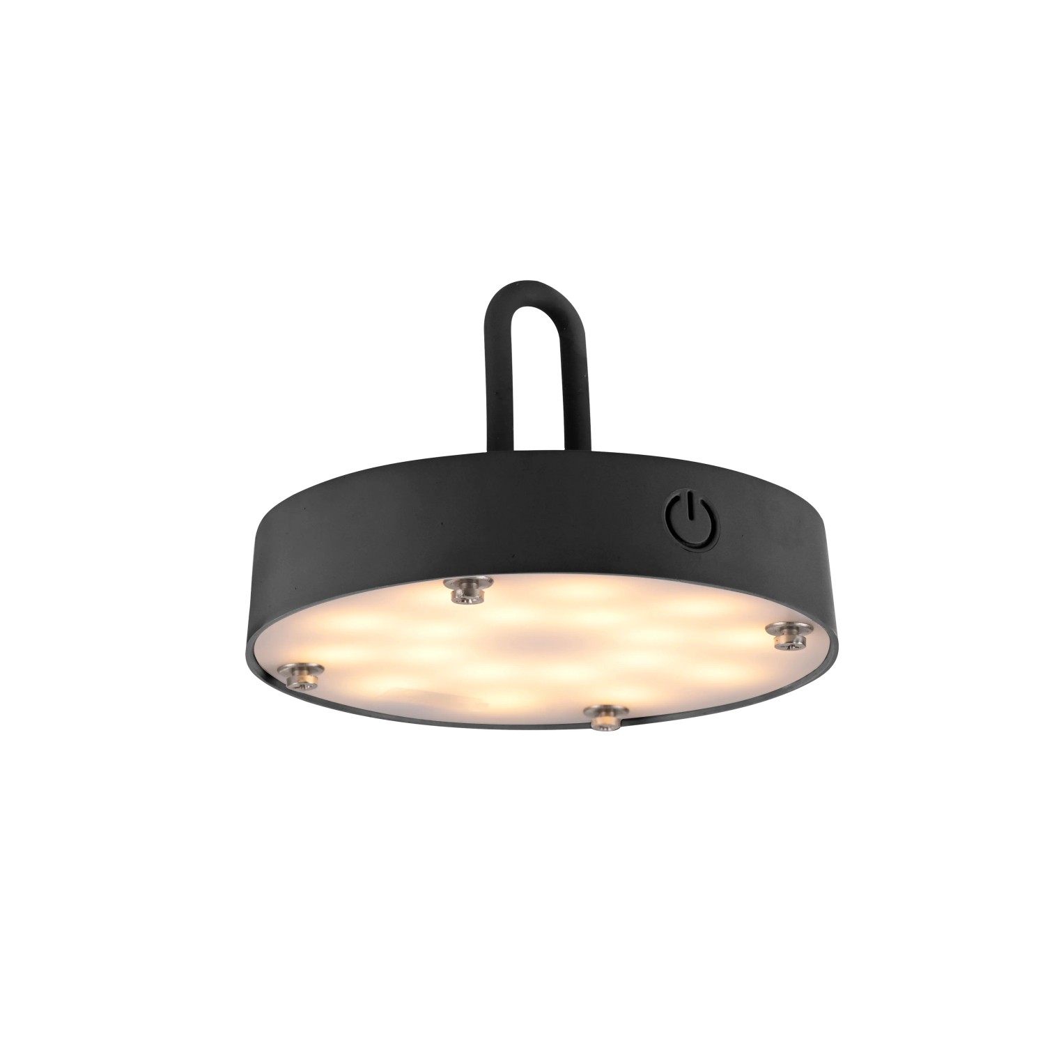 Schwarze LED-Akku-Pendelleuchte Akuba von Just Light, 22 x 25 cm, für den Innen- und Außenbereich.