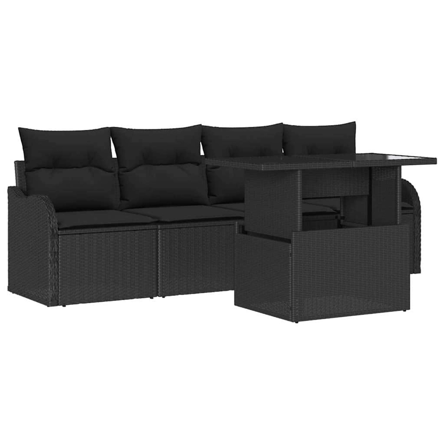 vidaXL Garten-Sofa-Set mit Kissen 5-Tlg Schwarz Poly Rattan 3348369 günstig online kaufen
