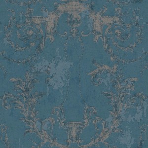 Bricoflor Barock Tapete in Blau mit Ornamenten im Shabby Chic Vintage Stil.