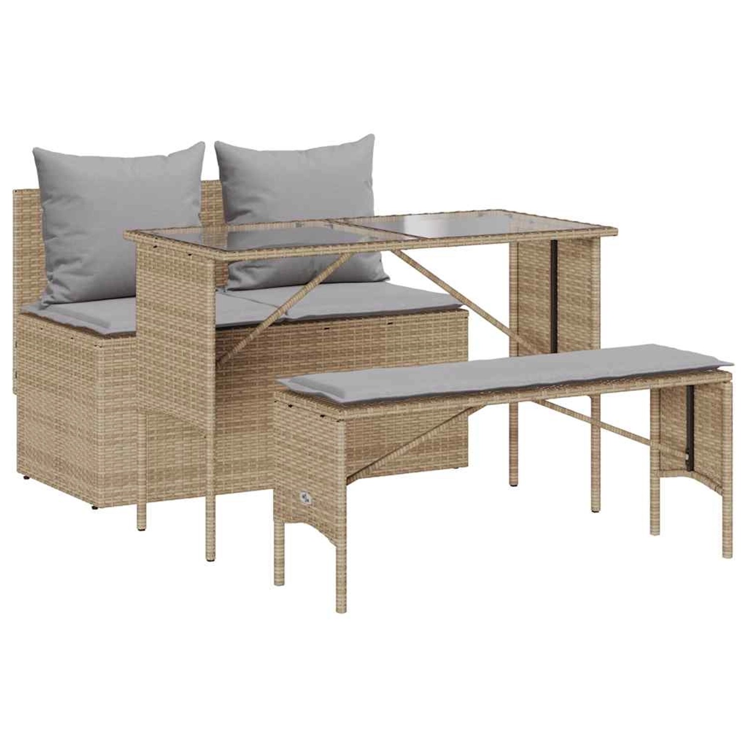 vidaXL 3-Tlg Garten-Essgruppe mit Kissen Beige Poly Rattan 4104184 günstig online kaufen