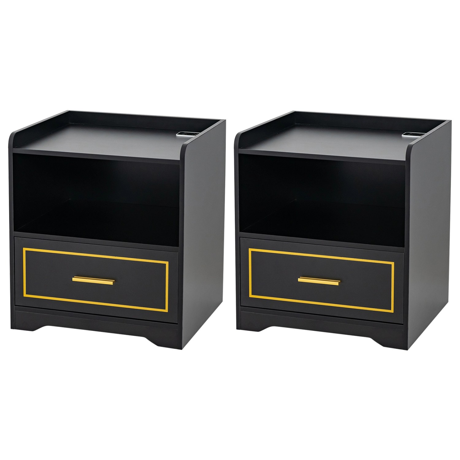 Costway 2er Set Nachttisch mit Led Licht Schwarz