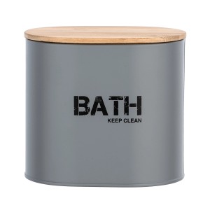 Wenko Badbox Gara Grau mit Bambusdeckel, 1 l, Stahl, Aufbewahrungsbox für Badaccessoires.