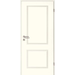 Weiße Zimmertür Brillant Classic im Landhausstil mit Drückergarnitur und zwei Füllungen.