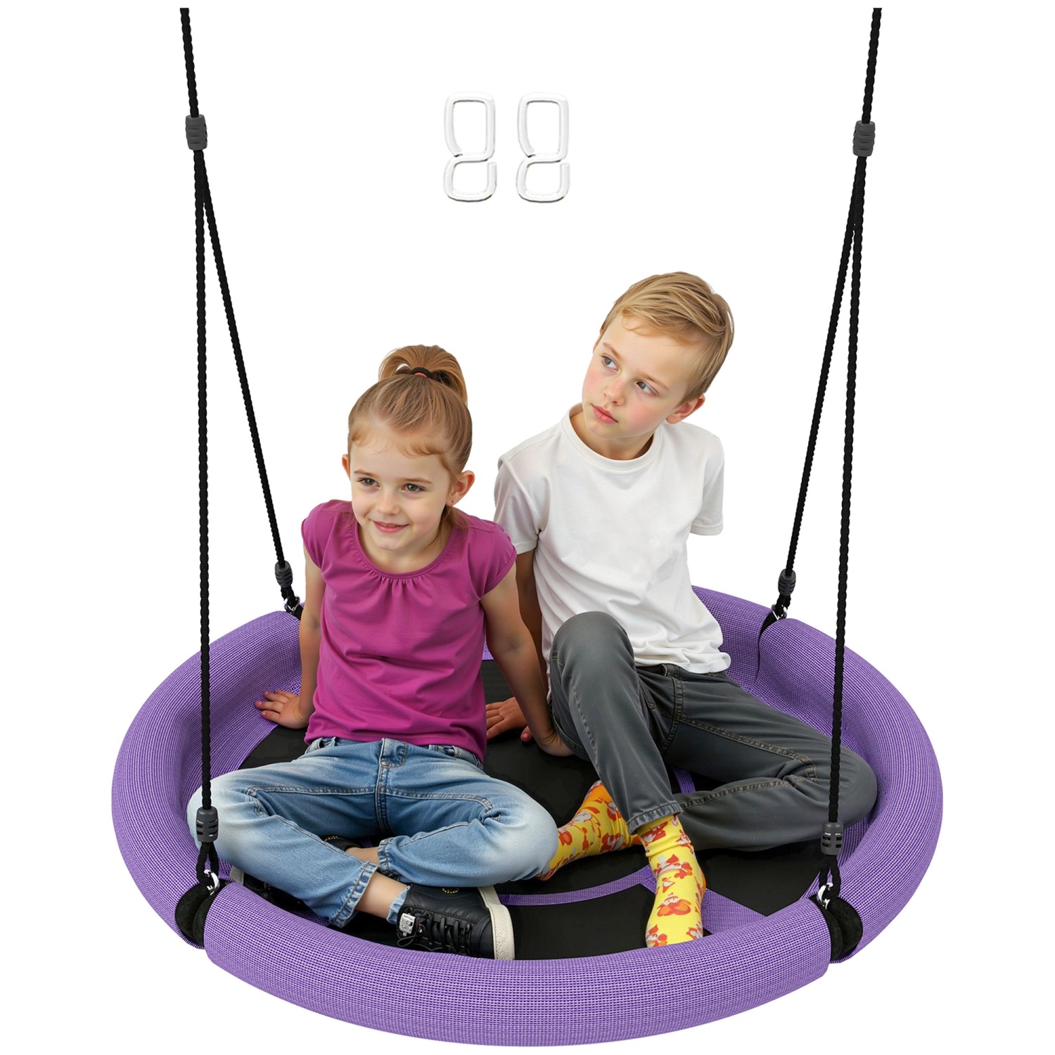 AIYAPLAY Kinderschaukel  Metall Netzstoff Lila Schwarz 98L x 98B x 190H cm