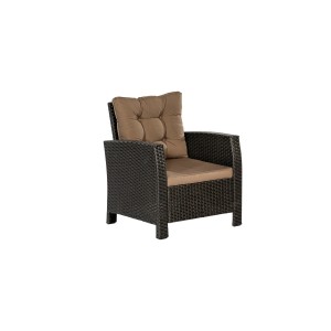 Sessel des Merxx Salerno Eck-Sets: Gartensessel mit braunem Kunststoffgeflecht und Polster.