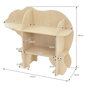 Joyz Kinderregal Bär, 2 Ebenen, Naturholz, 110x32x83 cm. Offenes Regal im Bären Design mit Maßen.