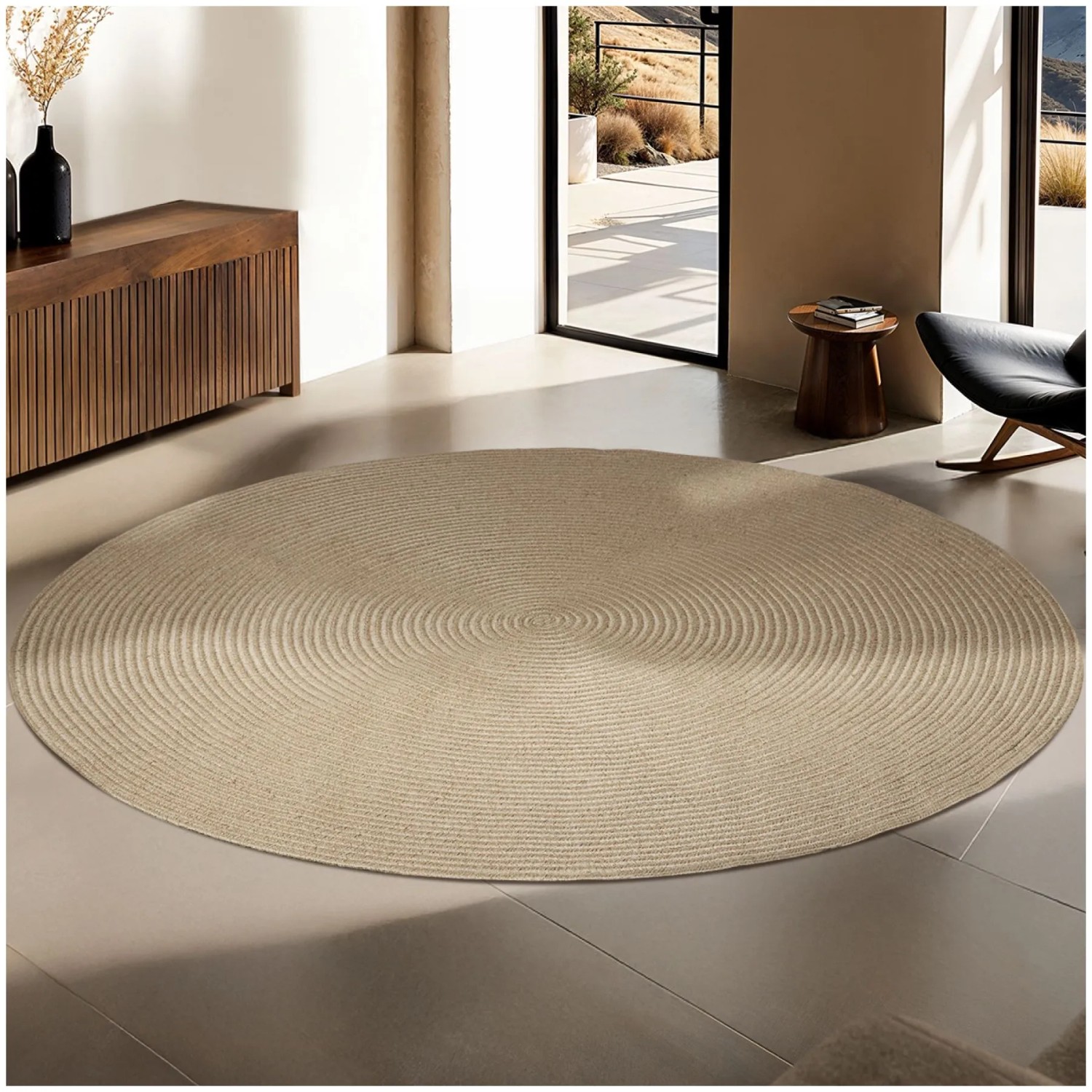 Tectake Geflochtener Teppich Vibe Ø 160 cm Boho Stil  Rund  Für In  und Outdoor  160 x 160 x 0 50 cm Braun