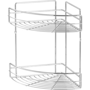Eck-Drahtkorb Fregate mit 2 Etagen aus verchromtem Metall, zur Wandmontage im Bad.