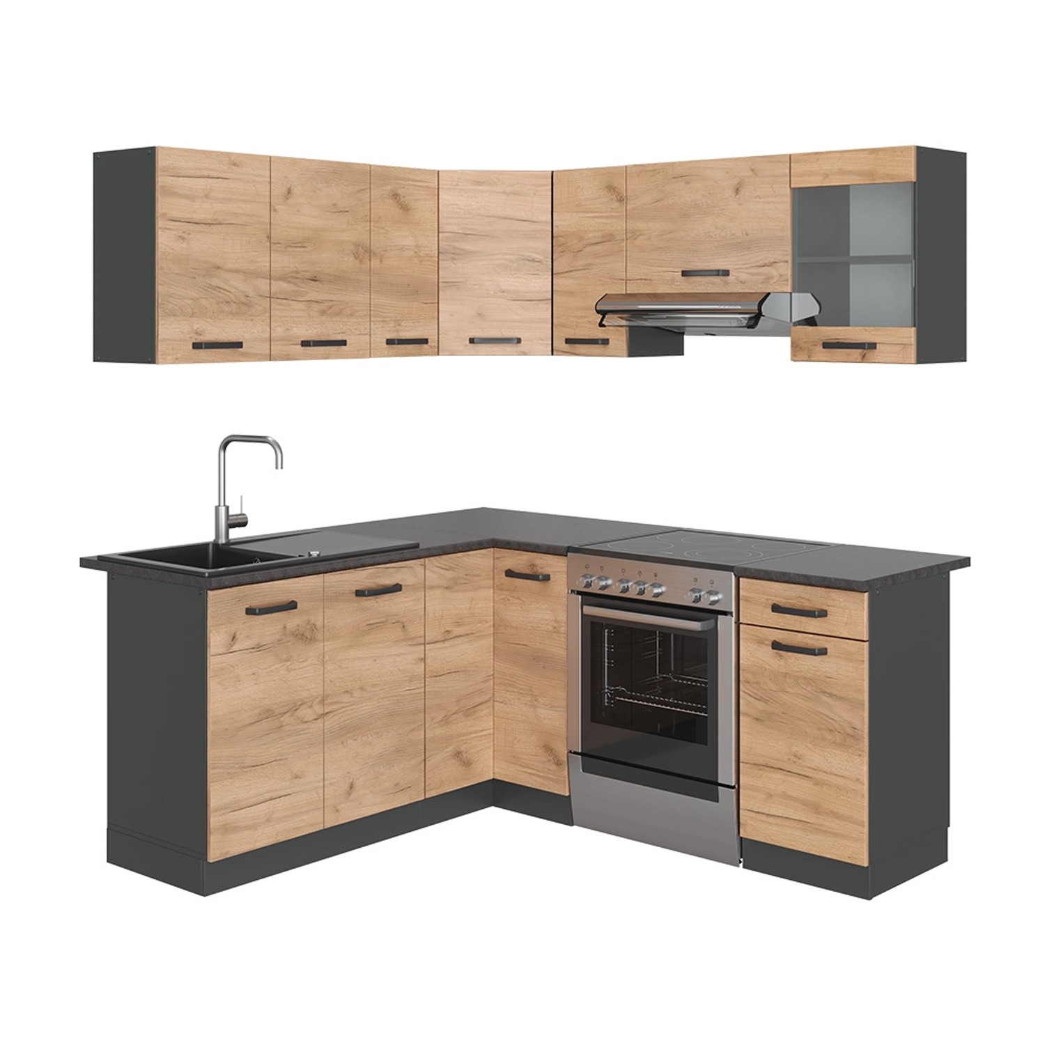 Vicco Rick Eckküche Anthrazit/Goldkraft Eiche 187 x 167 cm AP SchwarzRick günstig online kaufen