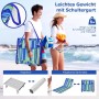 Costway 2er Set Strandmatte mit Tisch, grün gestreift, transportbereit mit Schultergurt.