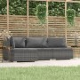 Graues 4-tlg. Garten Lounge Set aus Polyrattan mit anthrazitfarbenen Kissen.