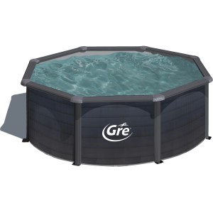 Runder Gre Stahlwandpool Kea, Ø 300 cm, 120 cm tief, in Graphitoptik. Komplettes Pool-Set.