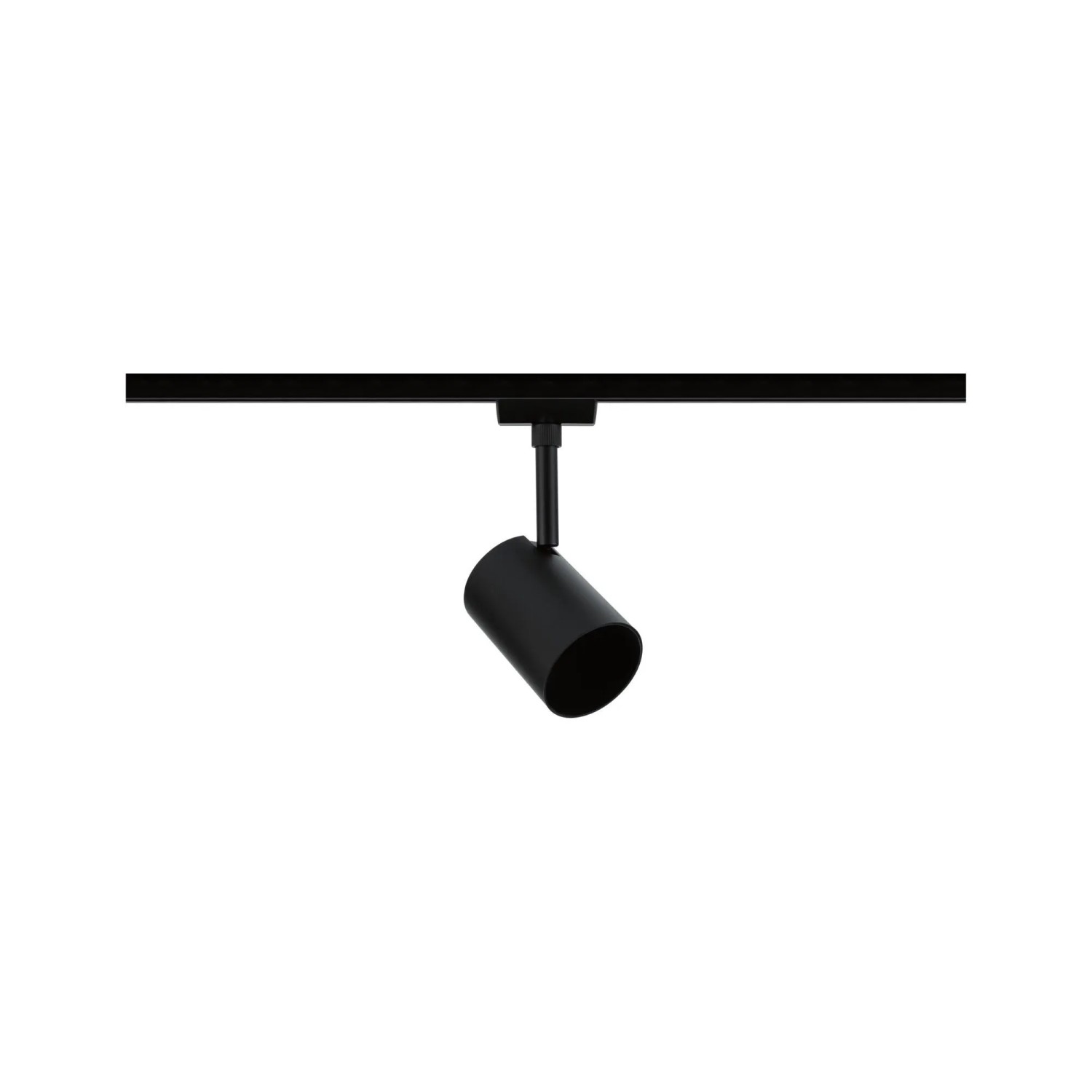 Paulmann URail LED-Schienenspot Luxe, schwarz matt, zylindrisch, an schwarzer Schiene montiert.