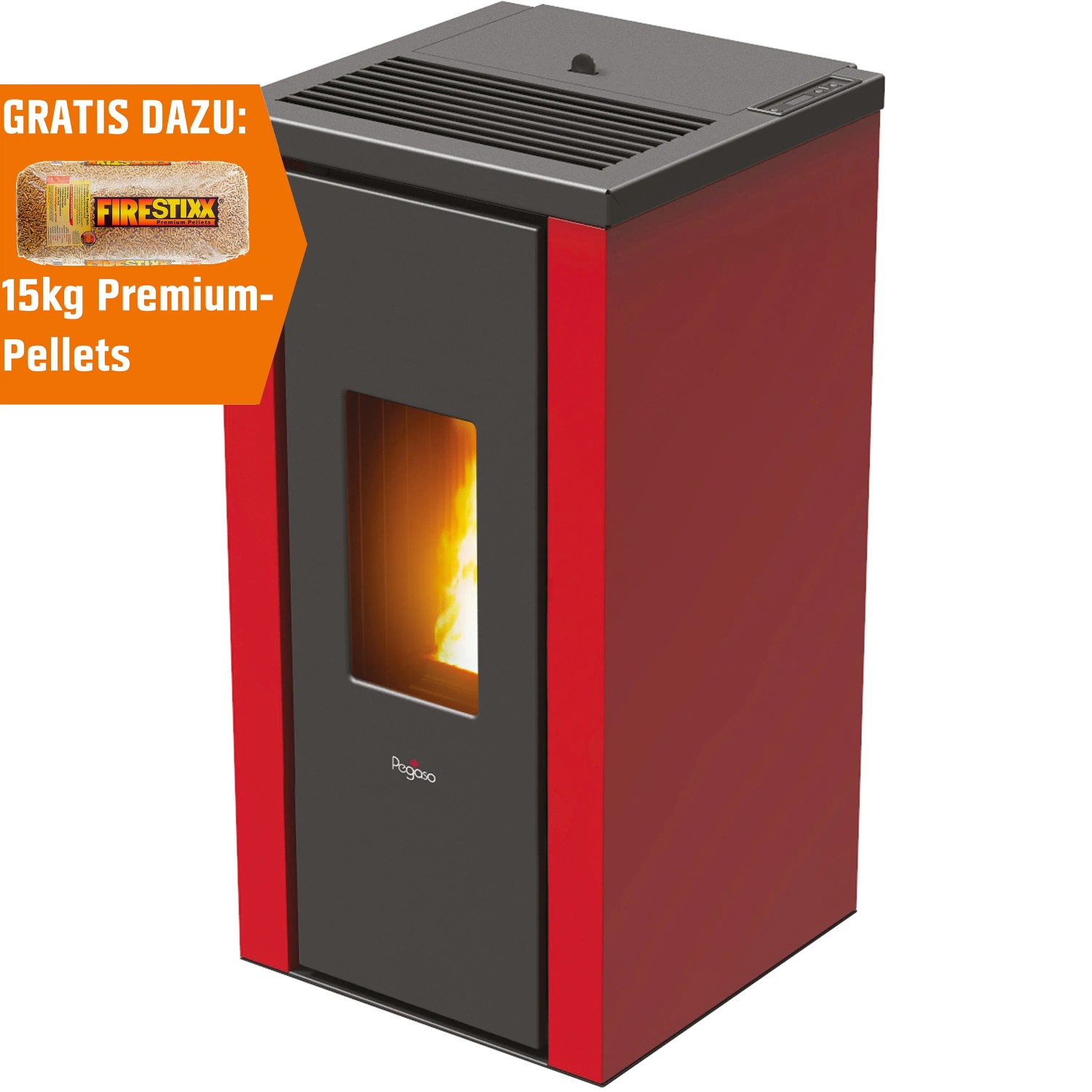Pegaso Pelletofen Vera Stahl Bordeaux 6 kW EEK: A+ inkl. 15 kg Pellets