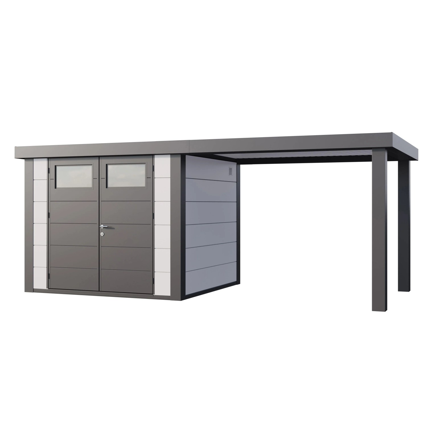 Gerätehaus Classico 2724 mit Offene Lounge L Rechts 552 cm x 238 cm Weiß günstig online kaufen