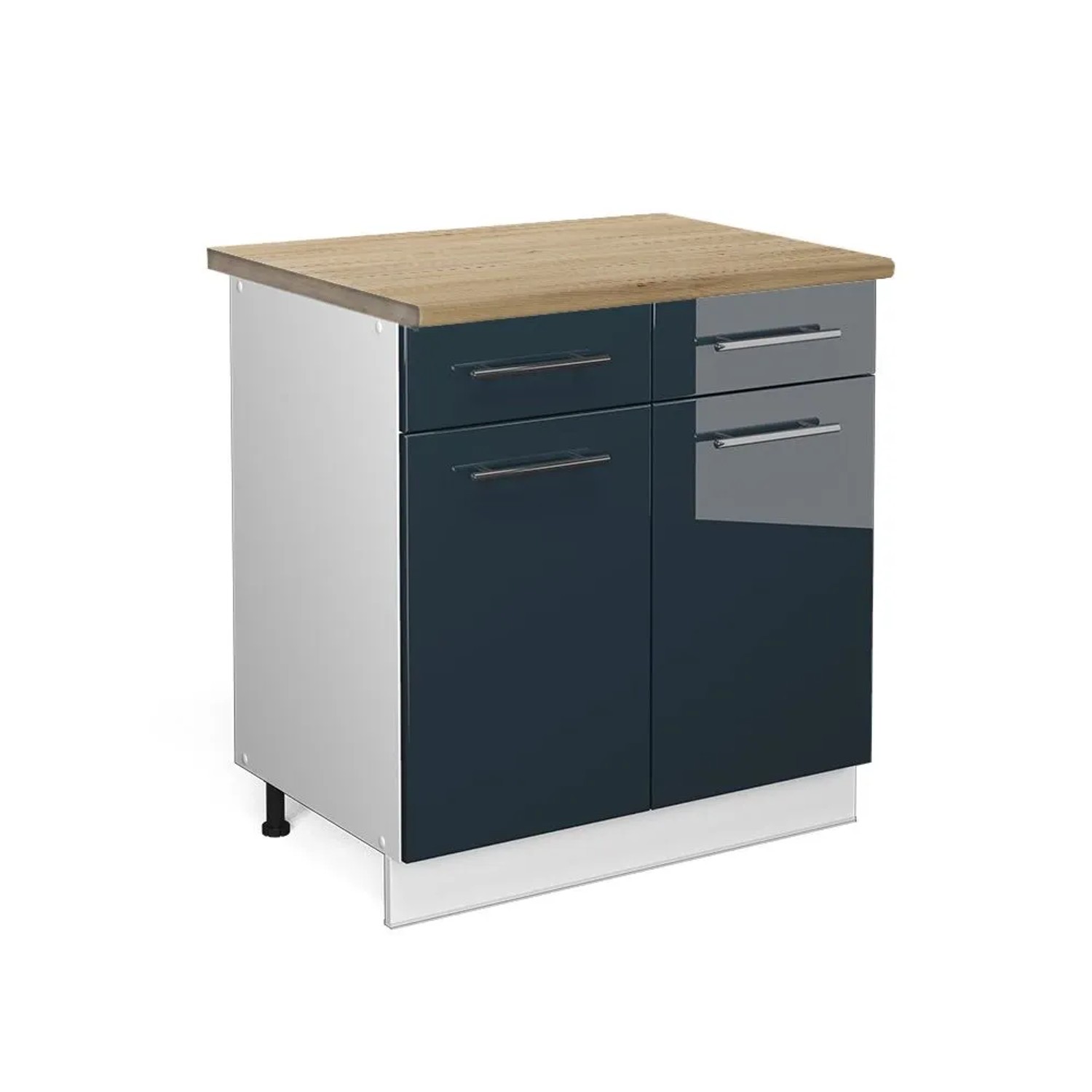 Vicco Küchenunterschrank Fame-Line DunkelBlau Hochglanz Weiß 80 cm AP Eiche