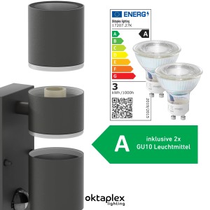 Oktaplex Chile Außenlampe mit Bewegungsmelder, Edelstahl, anthrazit, inklusive GU10 Leuchtmittel.