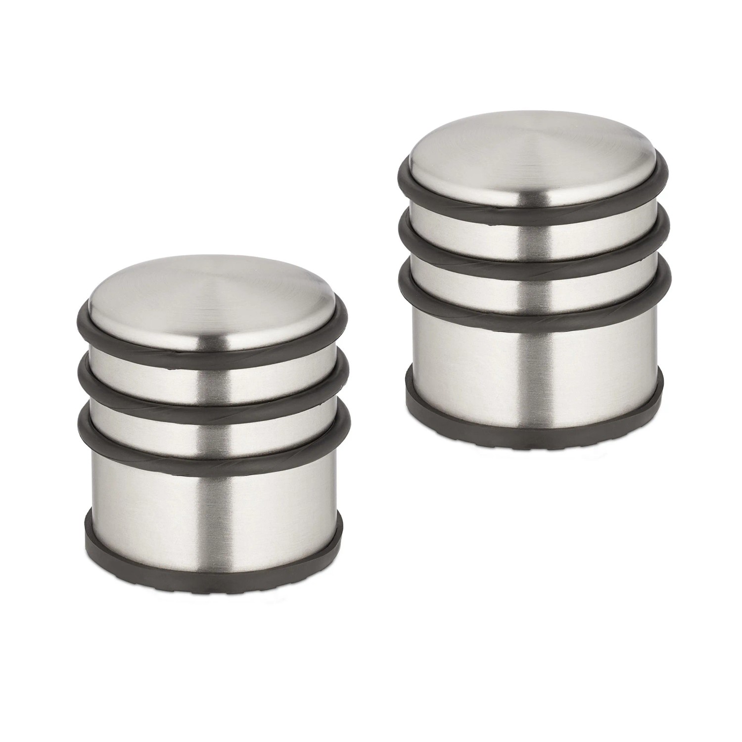 Relaxdays Türstopper 2er Set Edelstahl Gummi Silber Schwarz Schwer Rutschfest 7,5 cm x 7 cm 1,1 kg