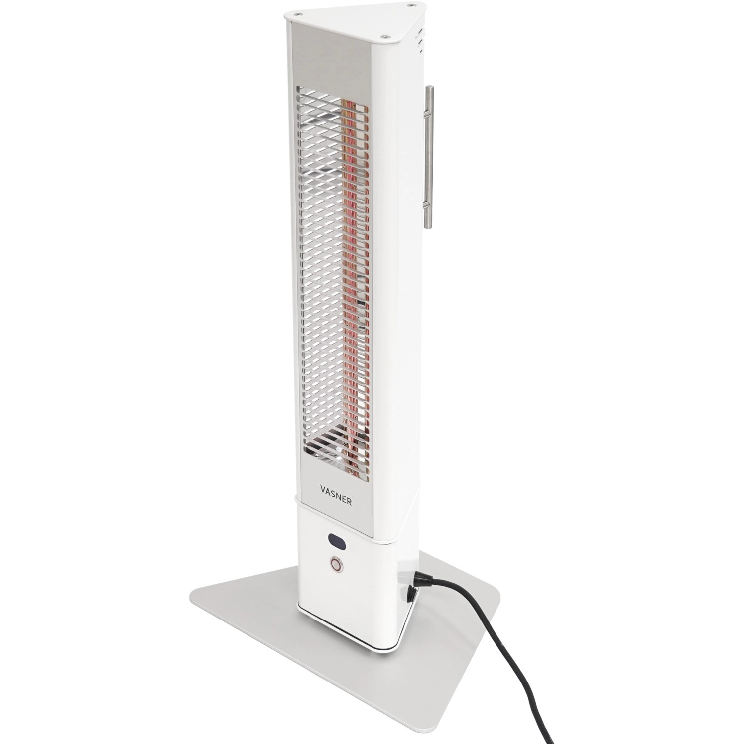 Weißer Vasner Infrarot-Standheizstrahler HeatTower Mini mit Fernbedienung, 1500 W.