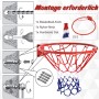 Roter Basketballkorb mit rot-weiß-blauem Netz, zeigt Wandmontage. Inkl. Zubehör für Indoor & Outdoor Spiel & Spaß.