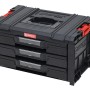 Schwarzer PROREGAL QBRICK Werkzeugkasten Pro Toolbox mit 3 Schubladen und Teleskopgriff.